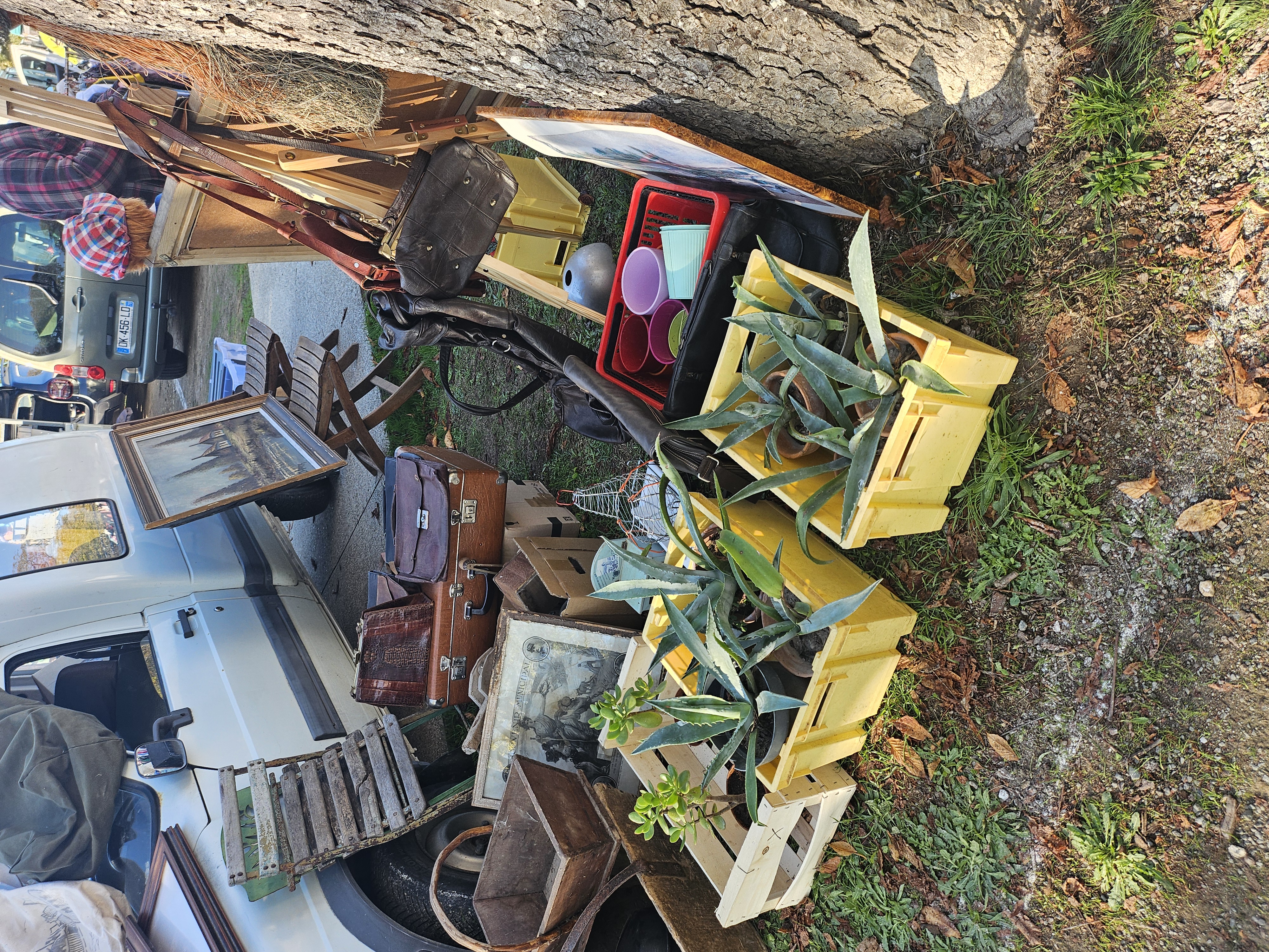 Countryside village flea market stalls overflowing with vintage heirlooms and collectables