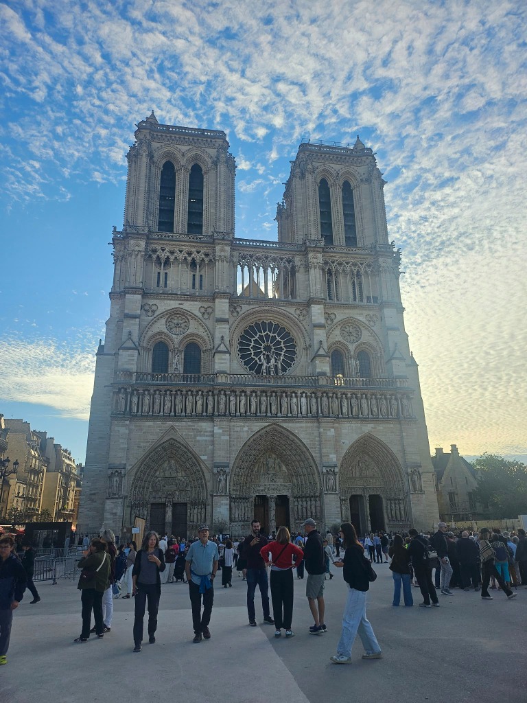 Cathédrale Notre-Dame de Paris under feathered morning clouds
